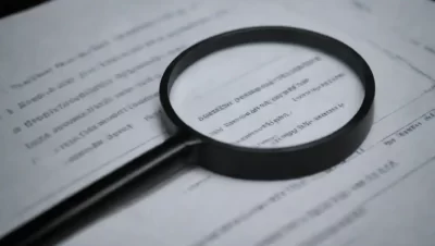 Se está revisando un documento con secciones destacadas y una lupa