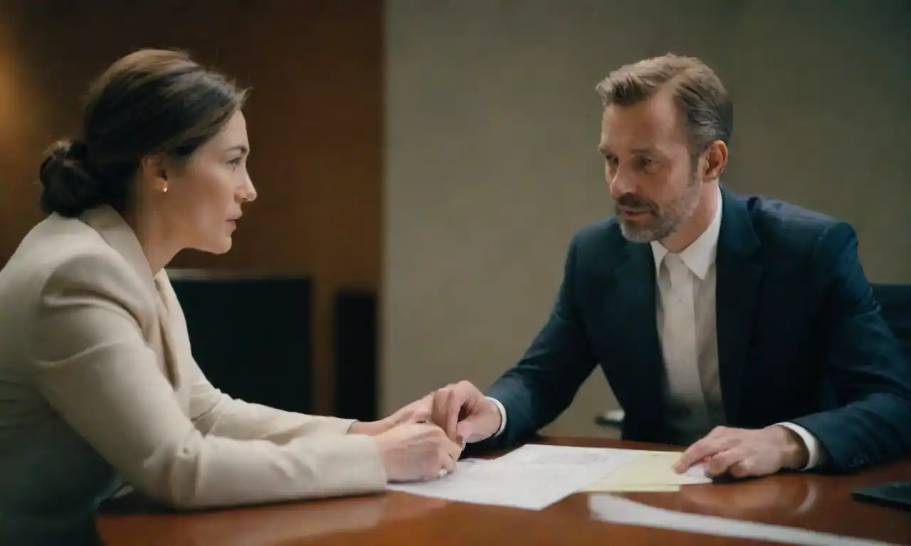 Dos personas discuten sobre documentos, lo que ilustra la confianza y la transparencia en un entorno profesional.