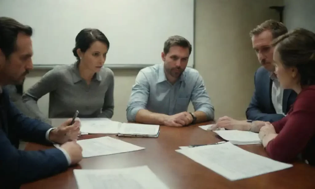 Un equipo de personas discutiendo en una mesa