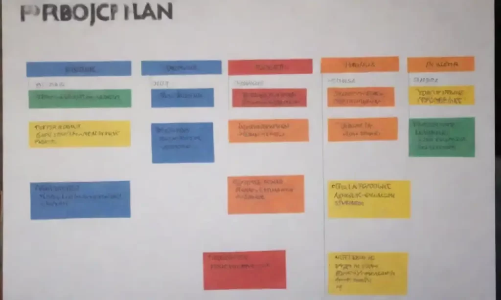 Diagrama de un plan de proyecto con elementos esenciales como objetivos