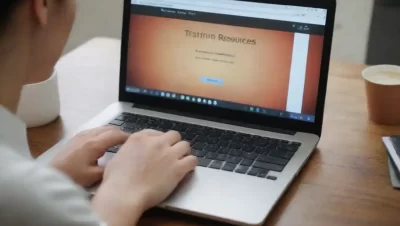 Persona navegando por un sitio web con una lista de recursos de entrenamiento gratuitos en un portátil.