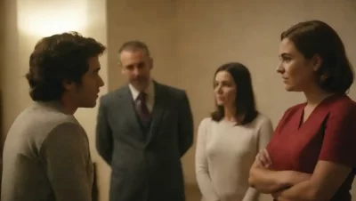 Grupo de personas conversando en una sala luminosa y acogedora