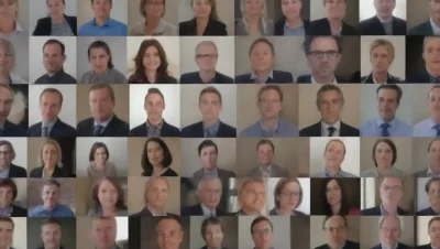 Collage of logos from popular online training platforms with business professionals engaged in learning.