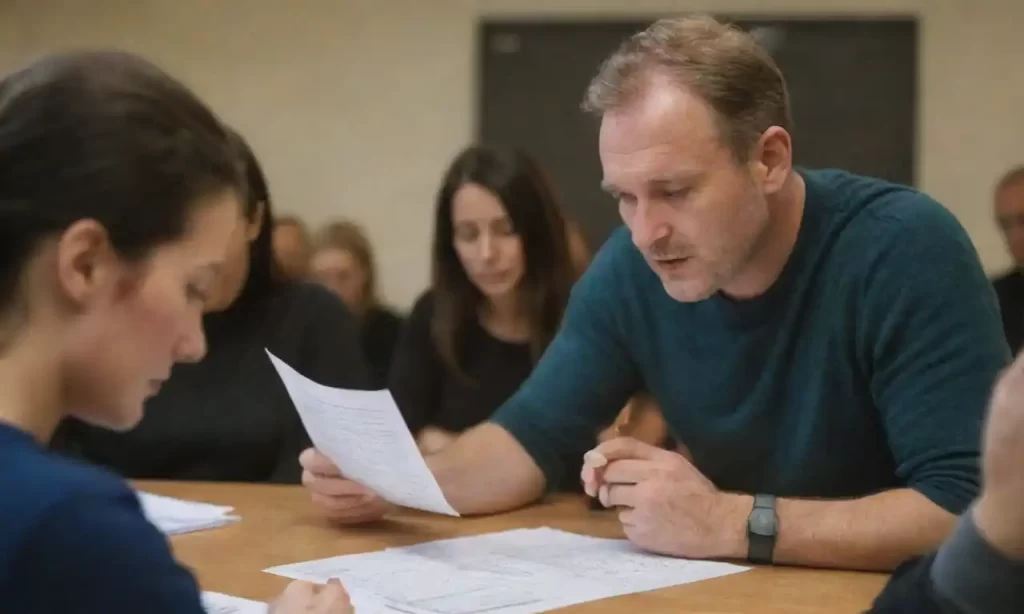 A trainer assessing participants with feedback forms and engagement metrics after a workshop.