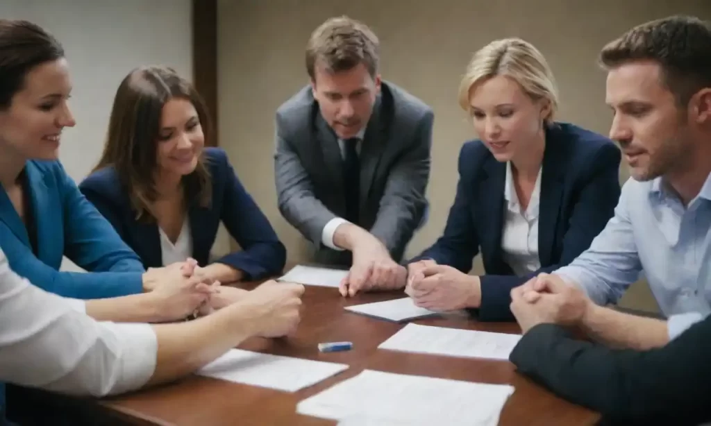 Profesionales que participan en actividades de trabajo en equipo y comunicación en un entorno de colaboración.