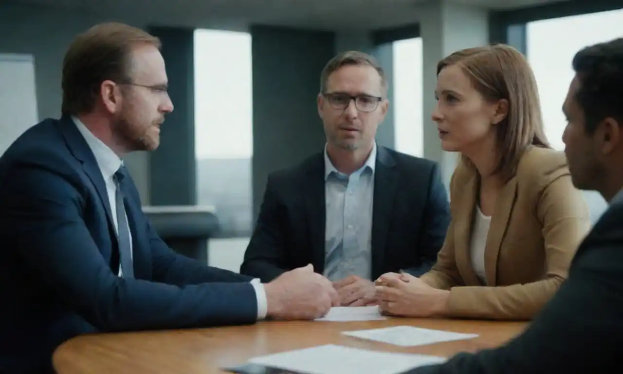 Un grupo diverso de profesionales discutiendo estrategias en un entorno moderno de oficinas.