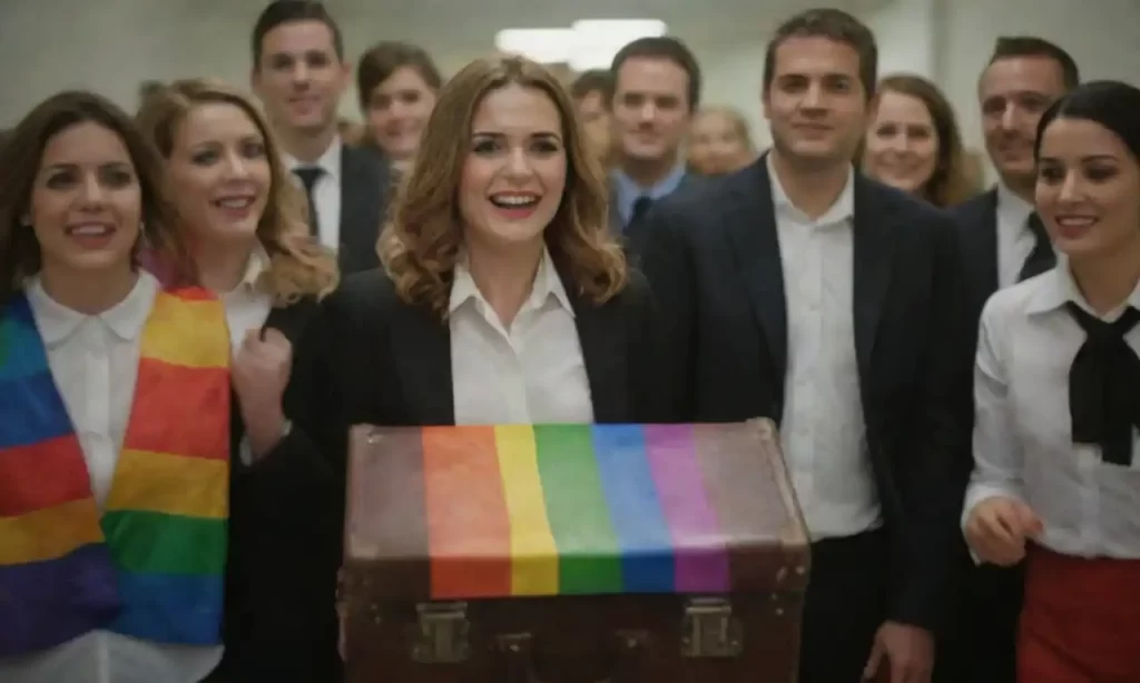 Empleados regresando a la oficina con maletas y sonrisas