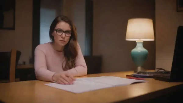 Persona analizando un currículum y una descripción de trabajo en una mesa.