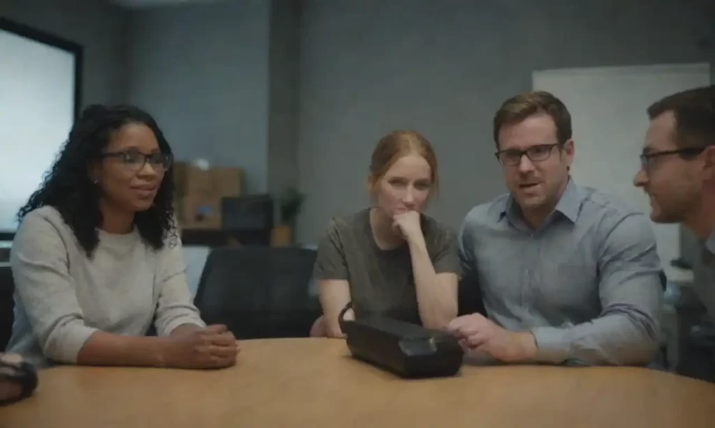 Un equipo diverso colaborando en un espacio de trabajo equipado con herramientas de accesibilidad para empleados con discapacidad.