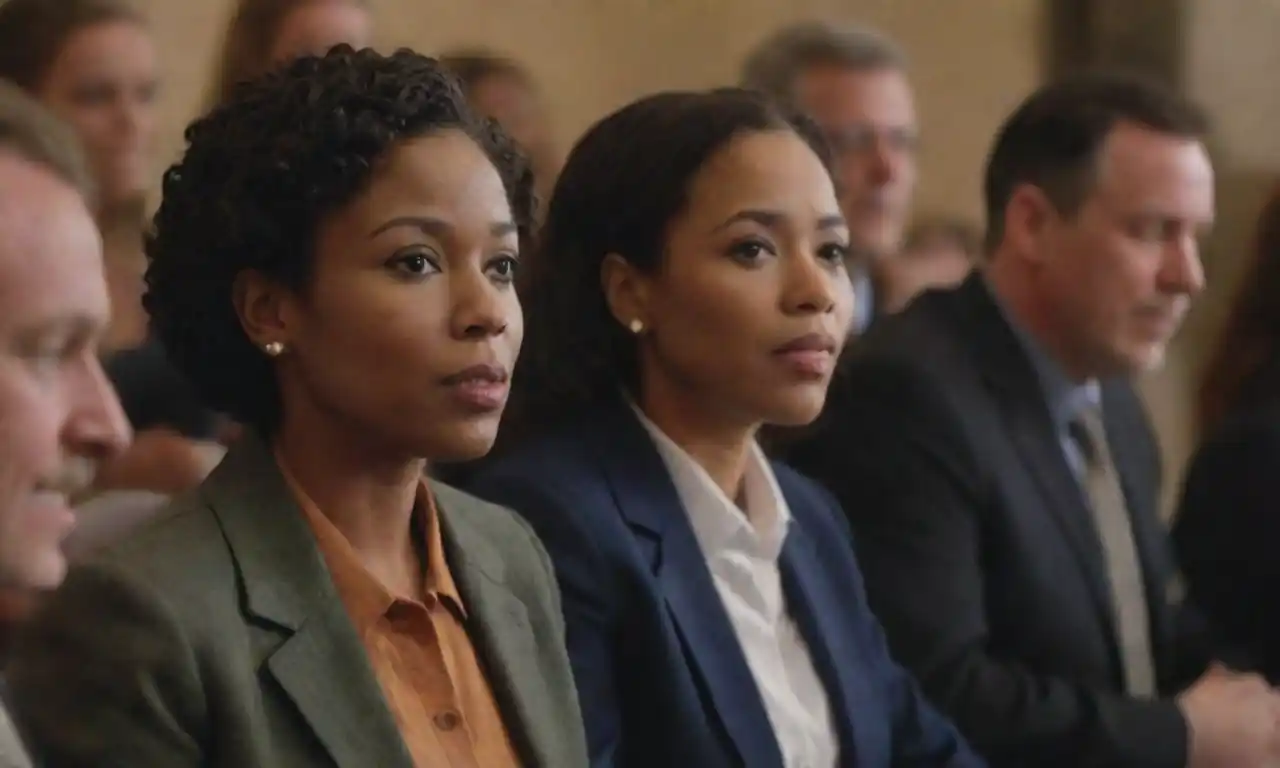 Un grupo diverso de líderes que participan calurosamente con miembros de la comunidad en un entorno colaborativo.